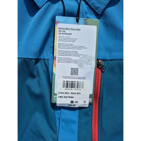 Cotopaxi Mens Sumaco Short Sleeve Shirt Lake Waterfall UPF50+ $85 MSRP XXL 2XL